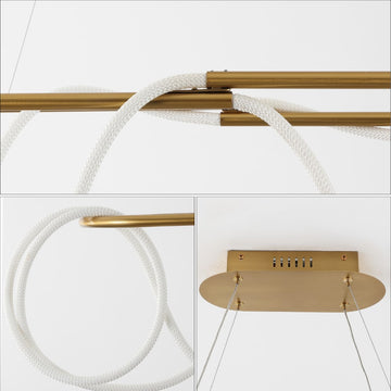 Lisette 59" Contemporary Minimalist 360 Adjustable Silicone Rope/Metal Dimmable Integrated LED Chandelier - JONATHAN Y